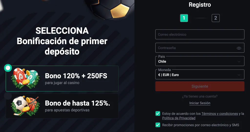 registro en Pin up casino Chile